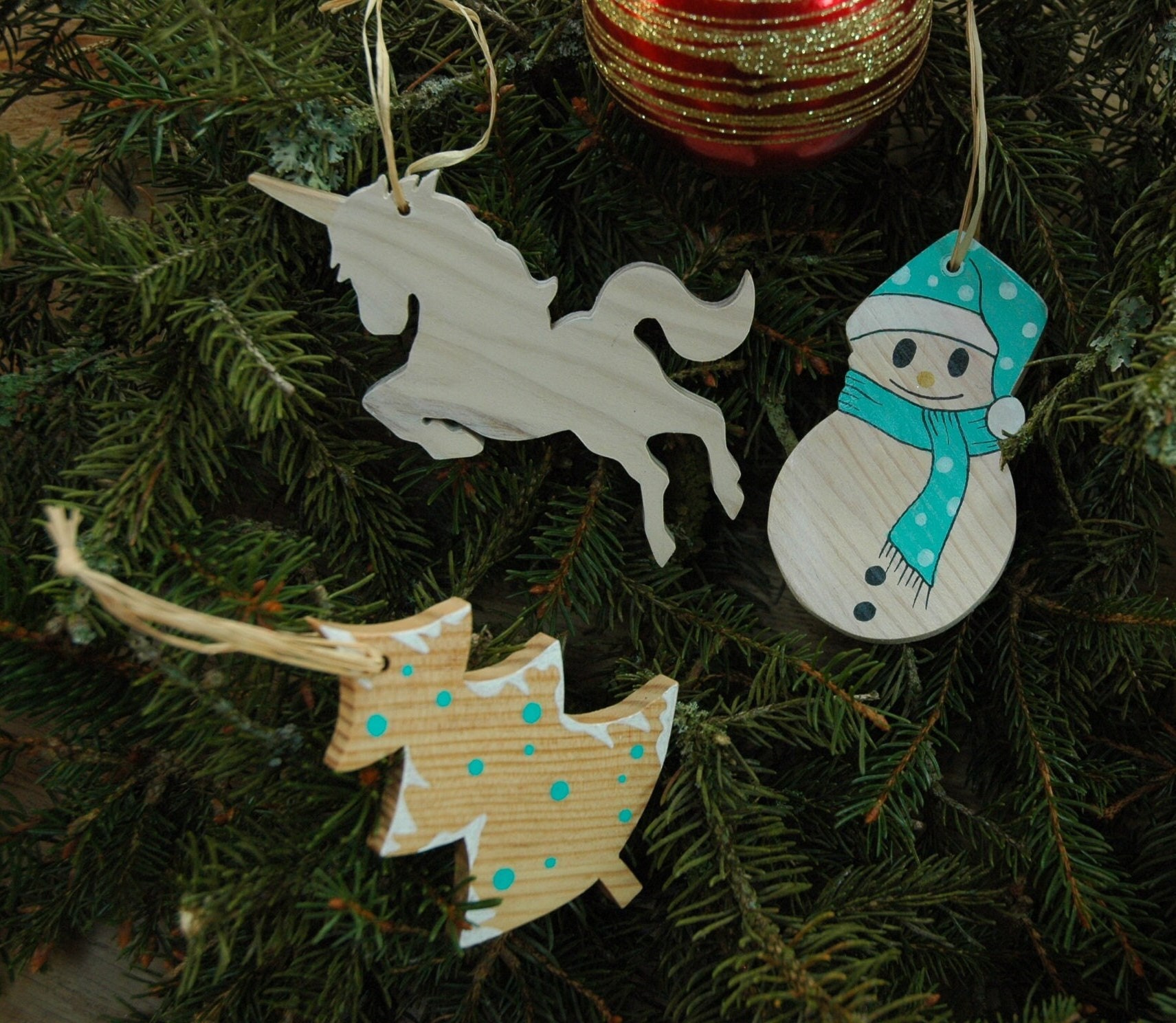 Lot de 3 Décorations Noël en Bois Massif à Suspendre