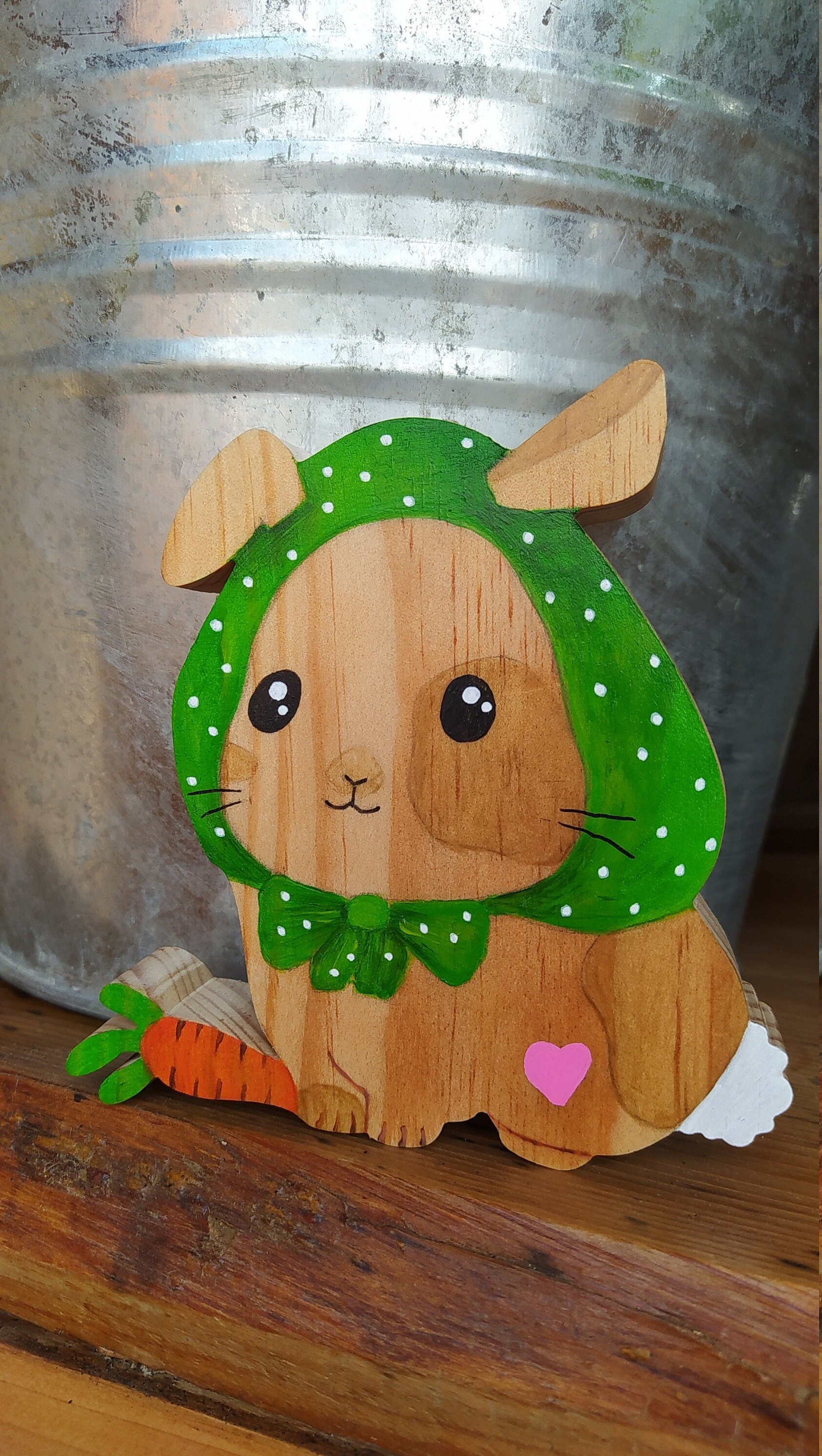 Décoration de Pâques en Bois Massif Lapin Vert