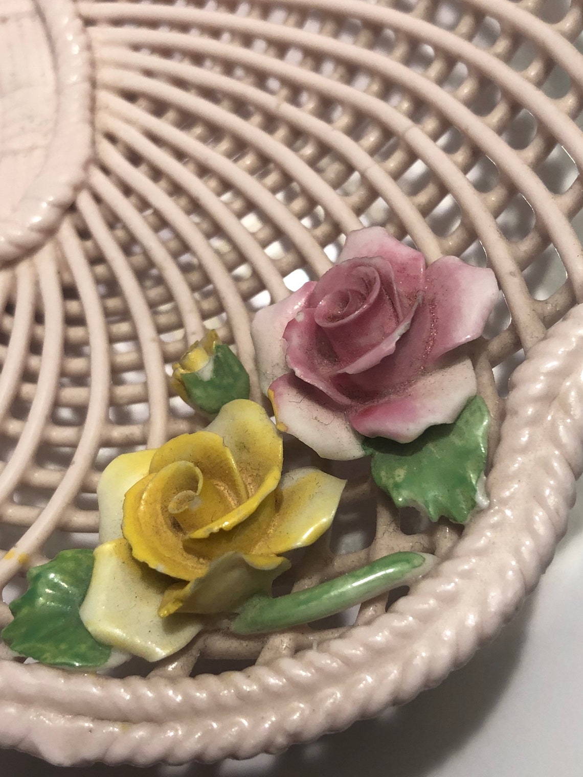 Denton Best Bone China Lattice Basket With Roses.Antique C1900 Etsy