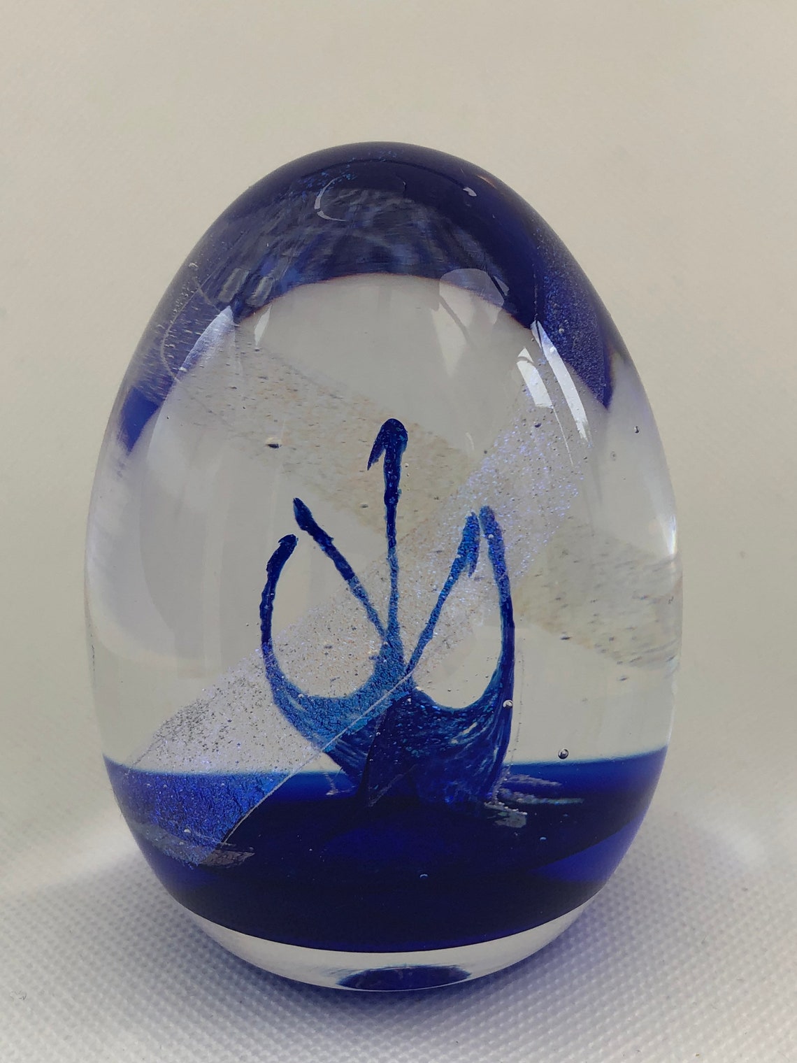 Art Glass Ovoid egg Shape Paperweight in Cobalt Blue With Etsy