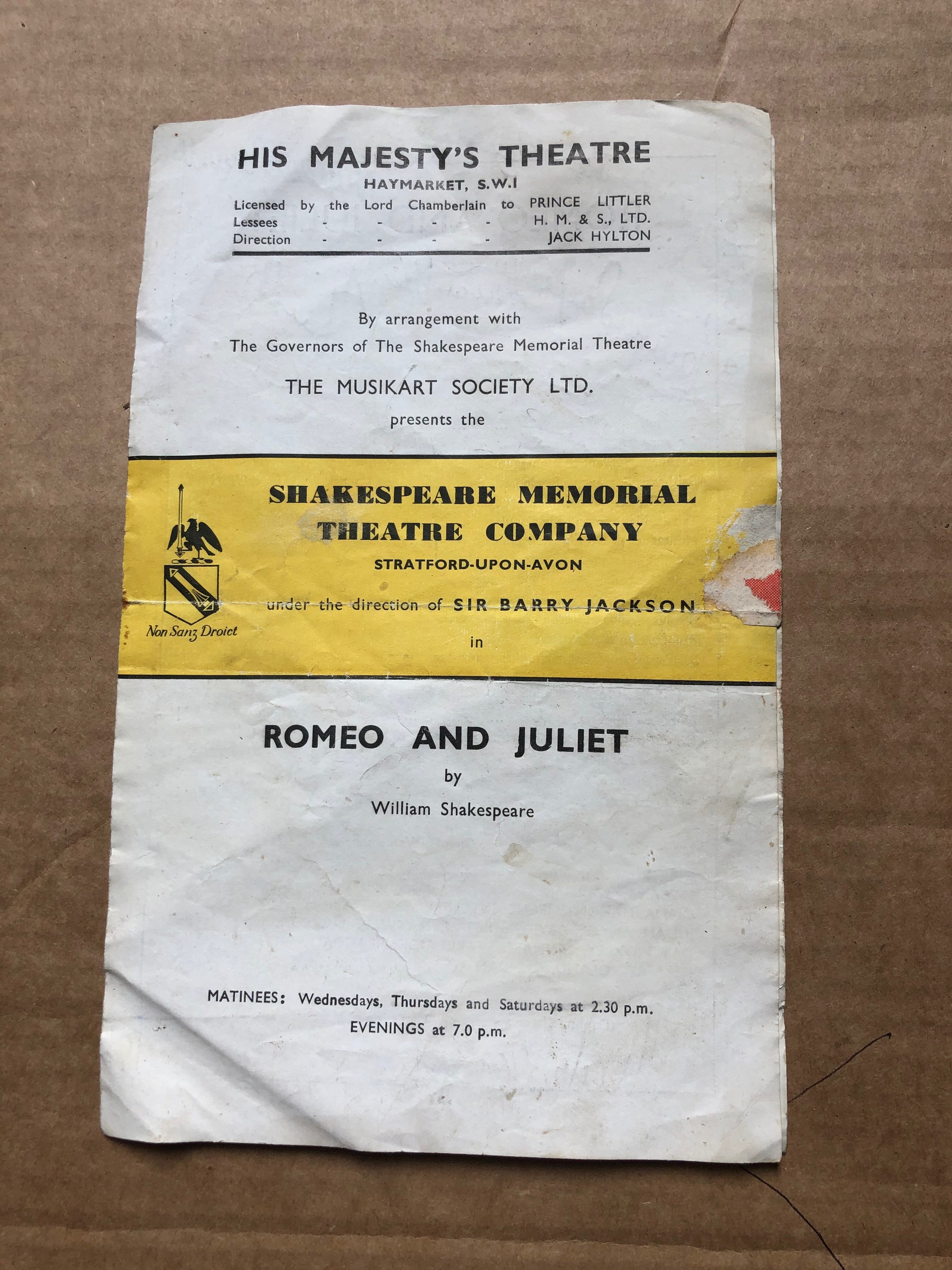 1947 Autographed Programme Donald Sinden John Harrison Etc Etsy
