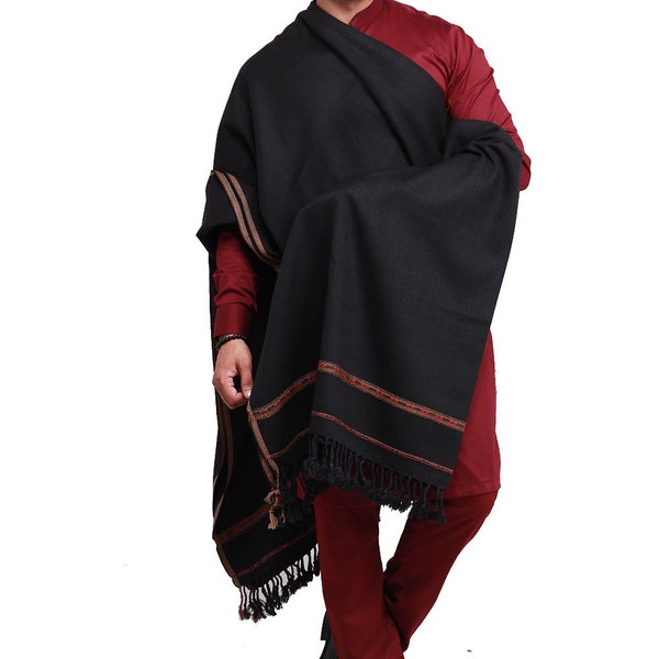 Handmade pakol chitrali shawl for men winter shawl from Pakistan Black Pure Acro-Woolen Dhussa Shawl For Men Men's Woolen Shawl, Afghan Patu