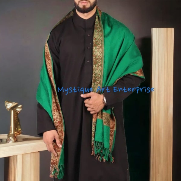 Beautiful Green 4 Border Karbala Style Baghdadi Iraqi Mufler Shawl for Men And Women Free Shipping Authentic Meditation Shawl 90 x 45 Inches