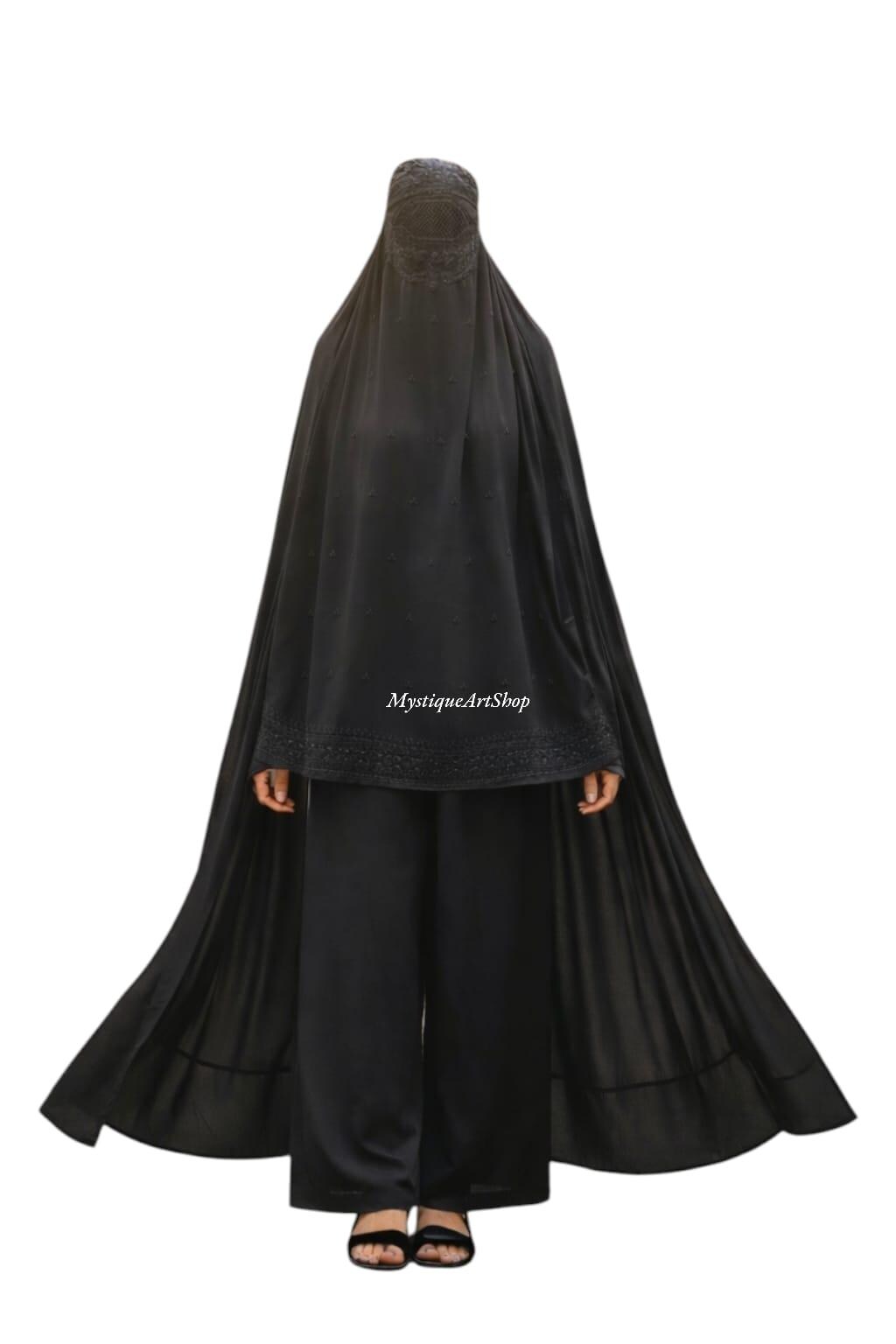 Gray Embroidered Burqa With Niqab | Modest Islamic Khimar Set | Full ...