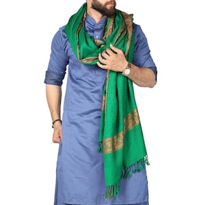 Beautiful Green 4 Border Karbala Style Baghdadi Iraqi Mufler Shawl for Men And Women Free Shipping Authentic Meditation Shawl 90 x 45 Inches