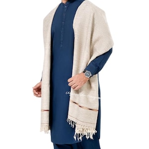 Men Winter Wool shawl Premium Handmade Pure Wool Shawl Swati Kashgari Lohi Shawl, Afgani Patu, snow white color, Light weight Chitrali shawl