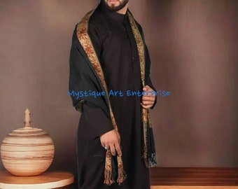 Authentic Black 4 Border Karbala Style Baghdadi Iraqi Mufler Shawl for Men And Women Free Shipping Authentic Meditation Shawl 32 x 82 size