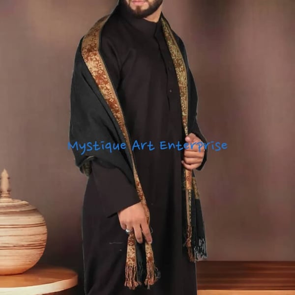 Authentic Black 4 Border Karbala Style Baghdadi Iraqi Mufler Shawl for Men And Women Free Shipping Authentic Meditation Shawl 32 x 82 size