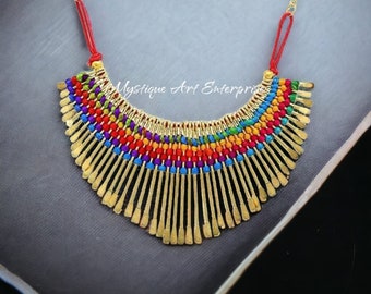 Antique Multicolor choker necklace for women / Fancy pendant chokher for girls / vintage Brass Work Haar neckless and pendants for ladies