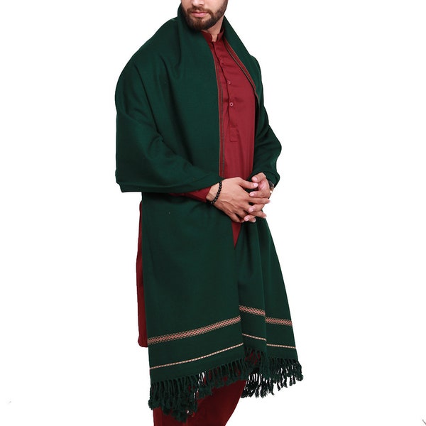 Handgemachte Pakol Chitrali Schal für Männer Winter Schal aus Pakistan Mongia Grün Reiner Acro-Woolen Dhussa Schal für Mann Afghan Patu Schal, Dhusa