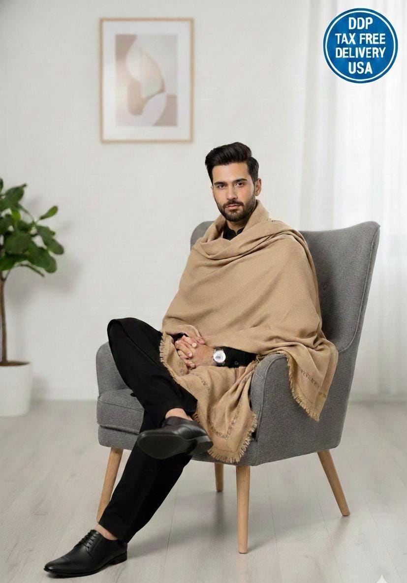 Premium Handmade Pure Kashmiri Men Wool Shawl Swati Kashgari
