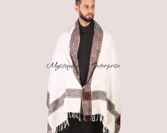 Authentic White 4 Border Karbala Style Baghdadi Iraqi Mufler Shawl for Men And Women Free Shipping Authentic Meditation Shawl 32 x 82 size