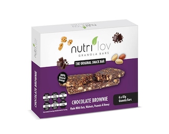 Box of 6 Nutrilov  Halal Granola Bars Made with Oats, Walnuts , Peanuts And honey The Original Organic Snack Bars From Pakistan each 45g