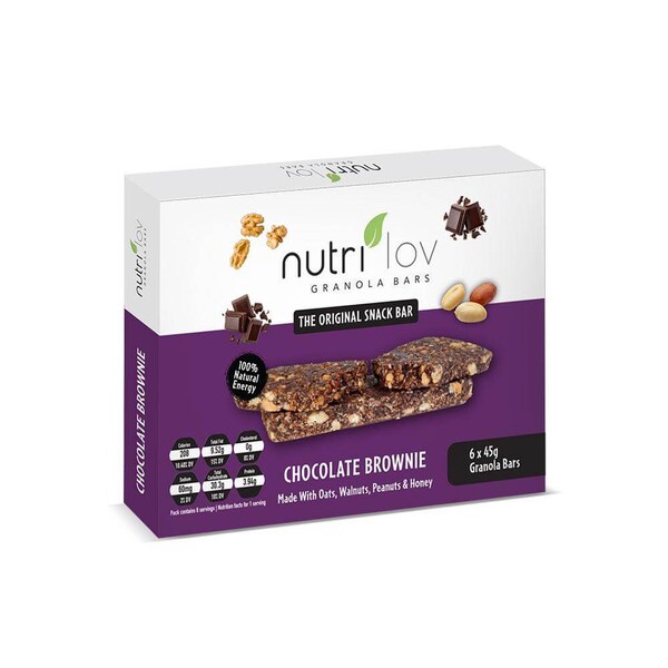 Box of 6 Nutrilov  Halal Granola Bars Made with Oats, Walnuts , Peanuts And honey The Original Organic Snack Bars From Pakistan each 45g