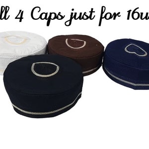 Pack of 4 Kufi caps, Namaz Cap, Muslim Hat, Prayer Caps Cloth Contrasting Kufi skull cap Takke Bokies Prayer Cap / Namaz Topi