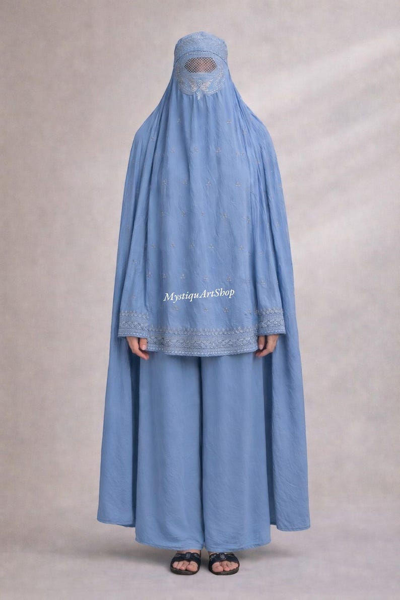 Burqa Color Varieties Afghan Burqa: Traditional Islamic Veil, Hijab Beautiful Greyish Blue ...