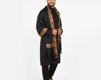 Herrsjal Svart Baghdadi Iraqi Mufler : 4 Border Acrowool Dastaar Henna Mehndi Sjal för män | Karbala svarta sjalar