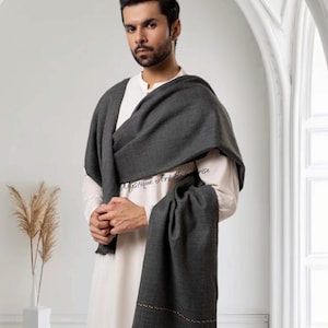 Premium Handmade Pure Wool Shawl Swati Kashgari Dhussa Shawl, Afgani Patu, Grey color, Light weight Men&#39;s Winter Wool shawl Chitrali Pakol