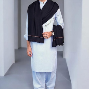 Handmade Winter Luxury Shawls Lightweight and oversize Warm Pure Wool Dhusa Shawl, Afghan Patu Colors White and Black Men Winter Pakistani