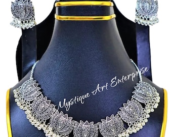 Antik Silber afghanische Blume Choker Halskette mit Ohrringen / Fancy Kuchi Choker / Vintage Stil Arbeit Halskette & Ohrringe / Choker Schmuck
