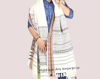 Beau châle complet de couleur blanche Thari Wadera, châle Patu chaud en laine acrylique pure châle pour hommes de haute qualité
