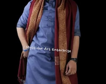 Maroon Acrowool Karbala Shawl: Iraqi Jacquard Border Mufler (28x82)