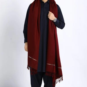 Men Winter Wool shawl Premium Handmade Pure Wool Shawl Swati Kashgari Dhussa Shawl, Afgani Patu, maroon color, Light weight Chitrali shawl