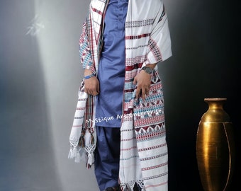 Châle blanc style Wadera Thari Châle de médiation de la meilleure collection tribale Tharri blanc coloré pour homme de haute qualité