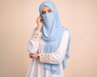 Hijab en mousseline de soie et niqab assorti | 18 couleurs | Foulard et voile en mousseline de soie | Vêtements islamiques modestes