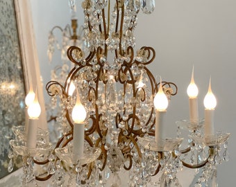 SOLD-Antique crystal chandelier-8 light