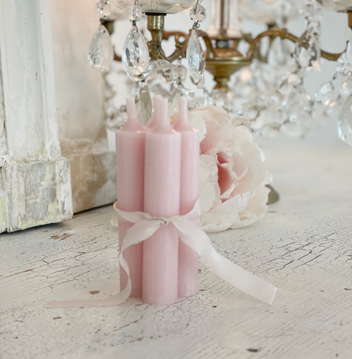 Set of 4 Pink Taper Candles Etsy