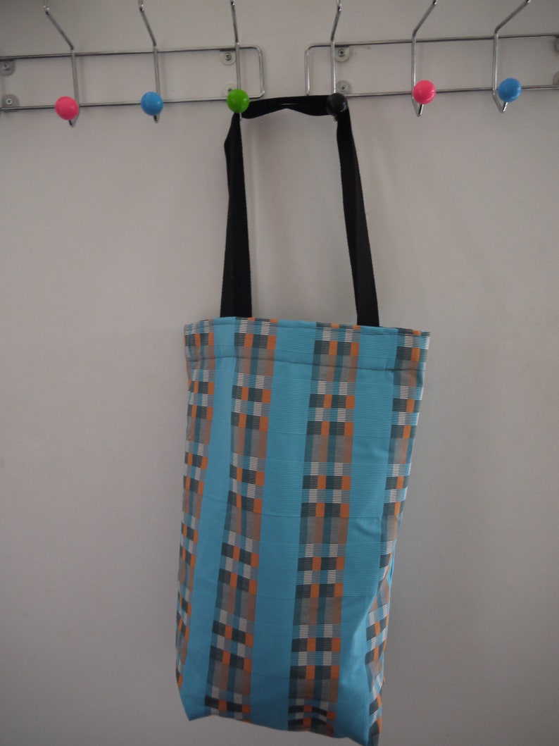 Black Handles Blue with Three Colored Stripes tote bag
