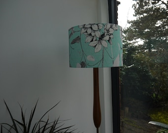 White Floral, blue background 30cm drum lampshade