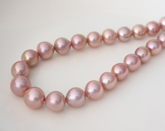 Pink Edison pearl strand, 11-13mm natural color freshwater cultured pearls. LH54