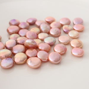 Peach coin loose pearls, 13-14mm loose pearls, freshwater cultured pearls, natural color peach coin pearls.