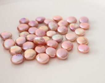 Peach coin loose pearls, 13-14mm loose pearls, freshwater cultured pearls, natural color peach coin pearls.