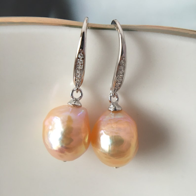 Edison Pearl earrings natural color peach pearl earring | Etsy