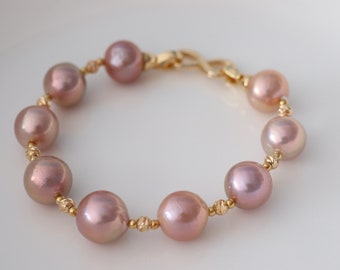 Metallic pink Edison pearl bracelet, high luster pearl bracelet, pearl gift.