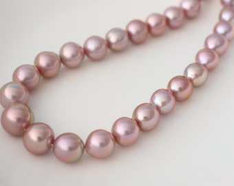 Metallic pink Edison pearl strand, 11-13.5mm natural color freshwater cultured pearls. LH56