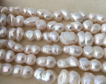 Peanut Pearl Strand, 10-14mm Freshwater Pearl Strand, White Pearl Strand, Pearl Beads, Baroque Pearl Necklace.