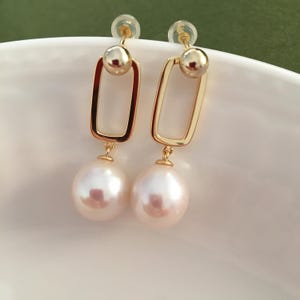 Pearl earrings, white Edison pearl earrings, S925 vermeil pearl earrings. EH05