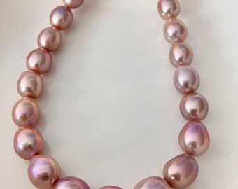 11.5-14.5mm Natural Color Lavender Pink Pearl Strand, High Luster Drop Baroque Edison Pearl Strand, Pearl Jewelry Design. LH57