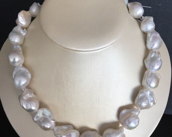 Large Baroque Pearl Strand, Silvery White Luster, 16 inch