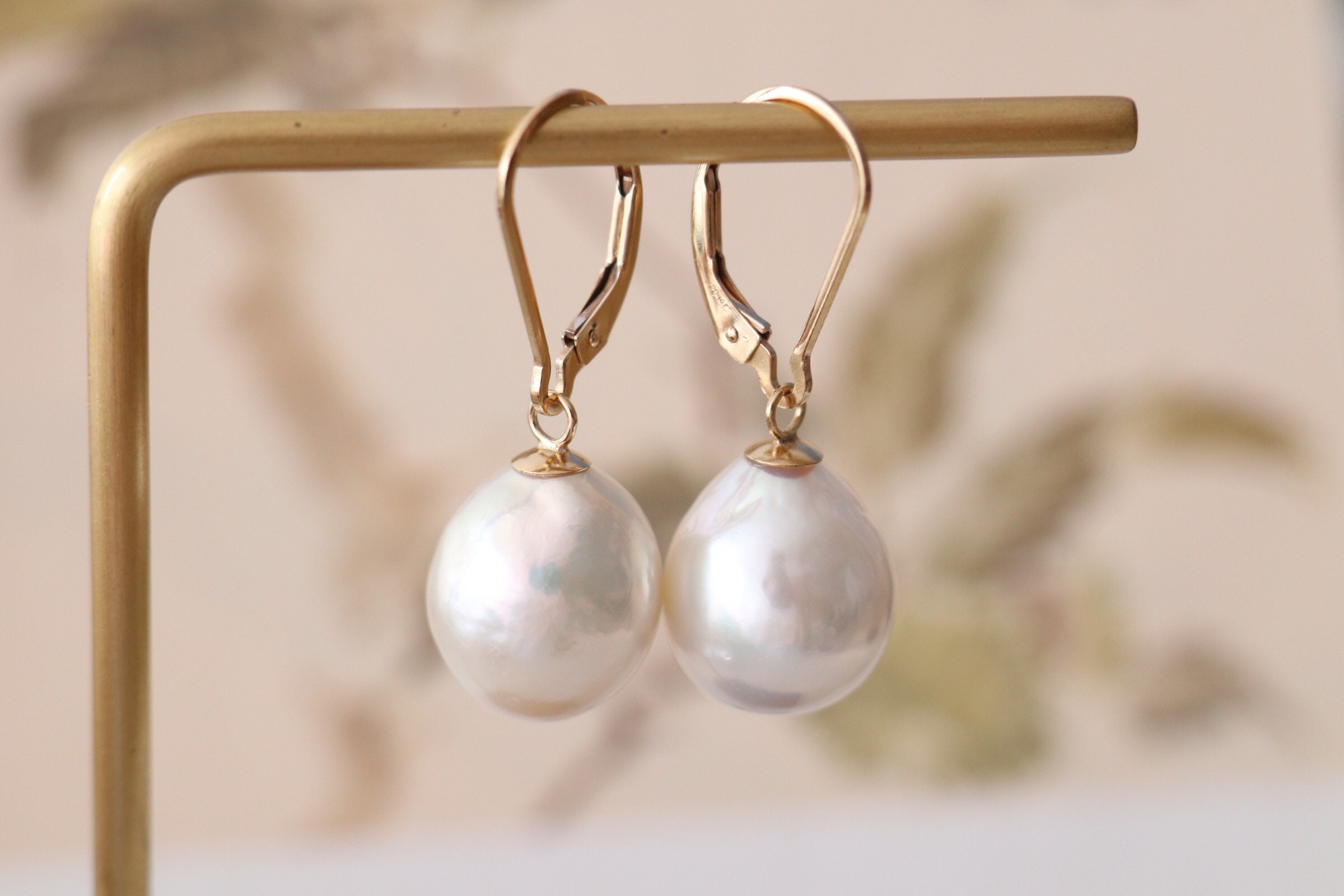 Fresh water pearl lever back sterling dangle earrings – Autumn Designs