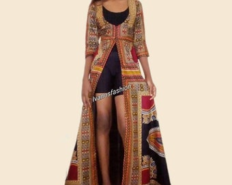 African Dashiki jacket dress, African print dress, African clothing for women, Ankara dress