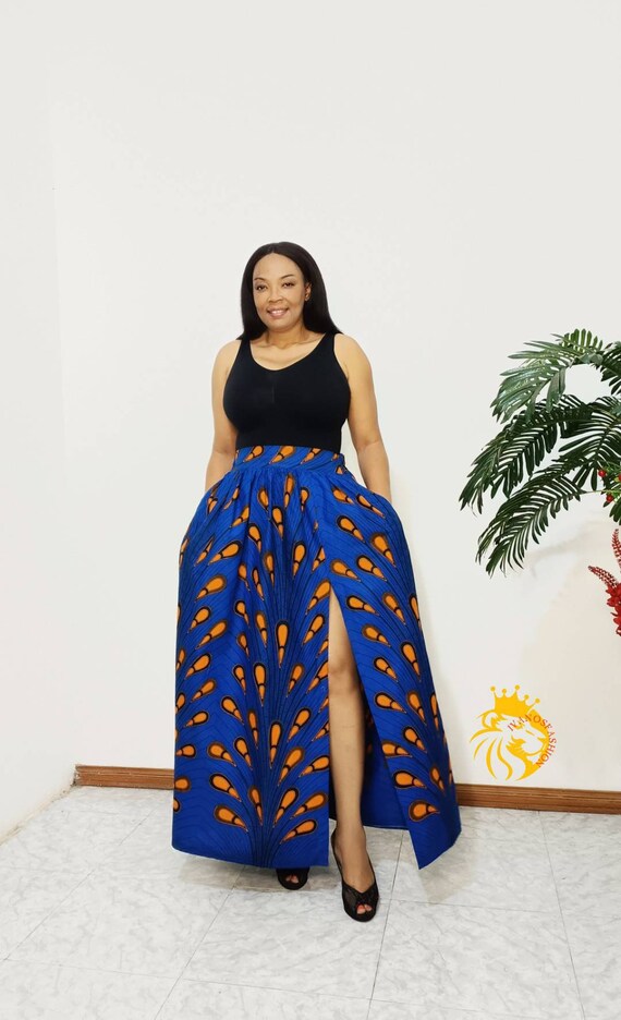 African Dashiki Print Maxi Skirt - Elastic Waist Tribal Skirt One Size main image 1