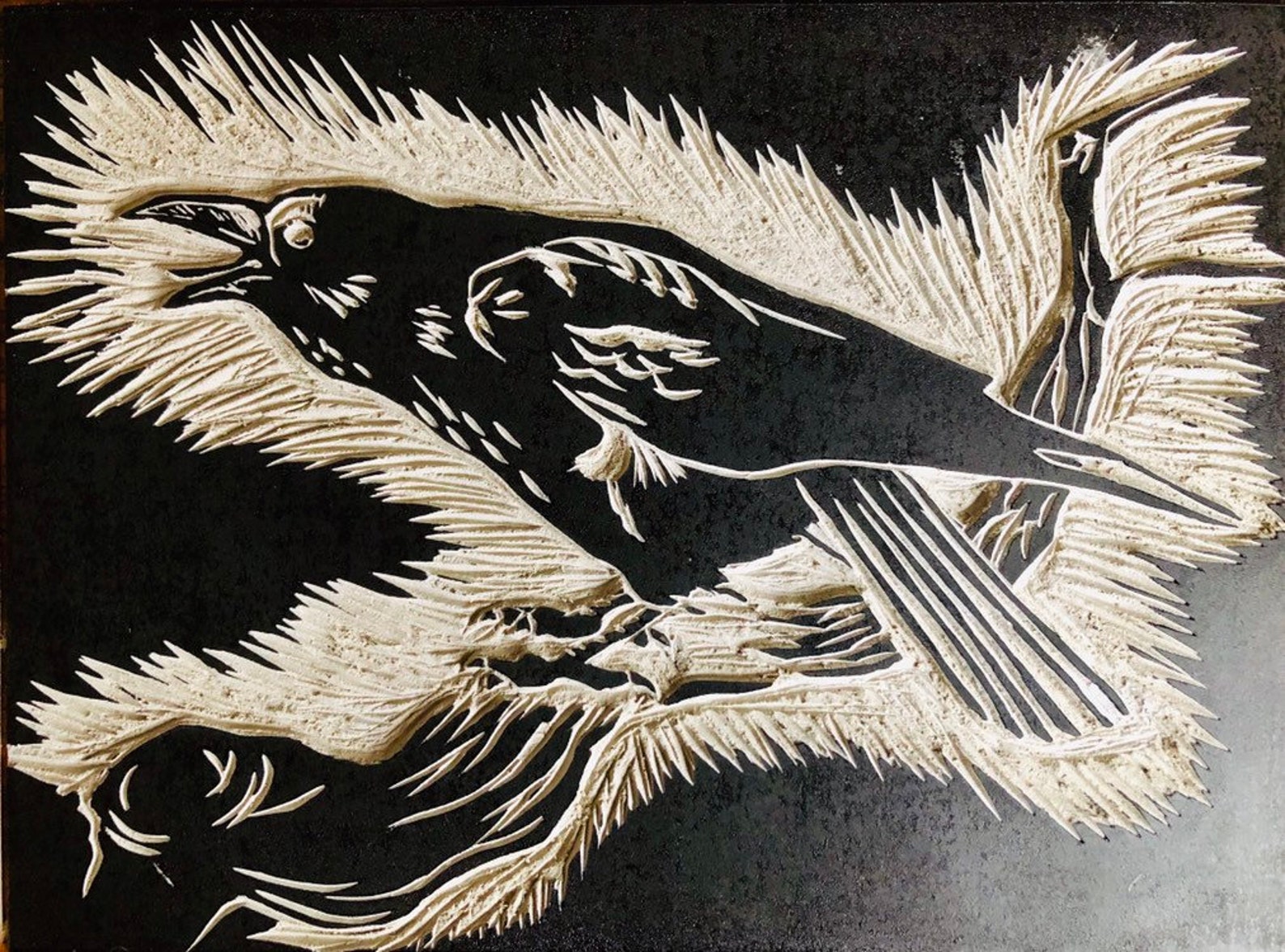 Crow Corvid Print Linocut Original Art Hand Printed Gift Etsy