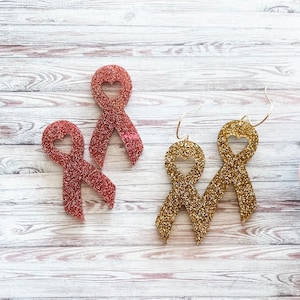 Awareness ribbon earrings, Childhood cancer awareness,  Breast cancer awareness, Gold ribbon earrings, Pink ribbon earrings, lightweight
