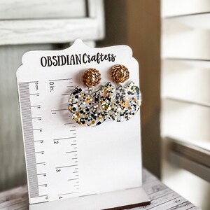 New Years earrings acrylic, Black and gold earrings, Gift under 20, Glitter earrings, Cute gift for her, Lightweight earrings