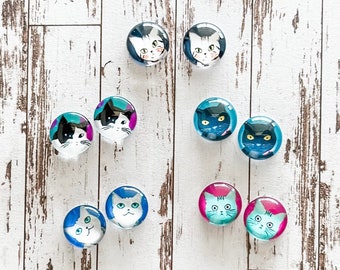 Cat Stud Earrings, Cabochon Earrings, Kitty Earrings, Gift under 20, Cute gift for teens, Cute gift for her, Lightweight, Stud earrings